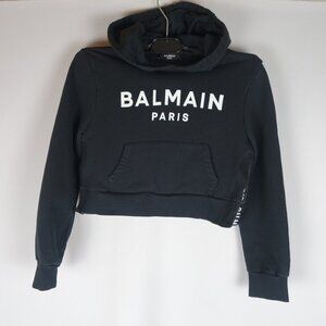 Girl's ​Blamain Paris Stamp Logo 100% Cotton Black Cropped Hoodie, Size 10A